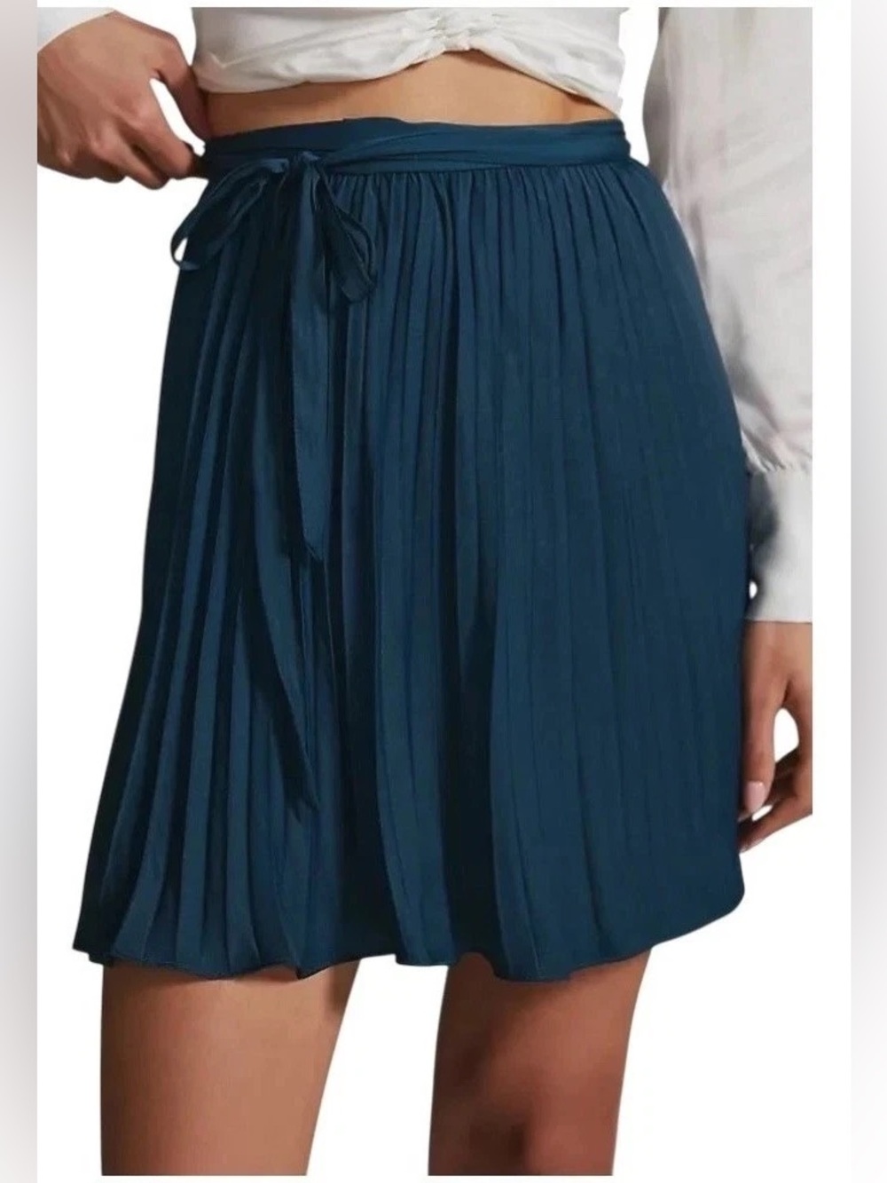 Anthropologie Blue Pleated Mini Wrap Skirt, Size Small